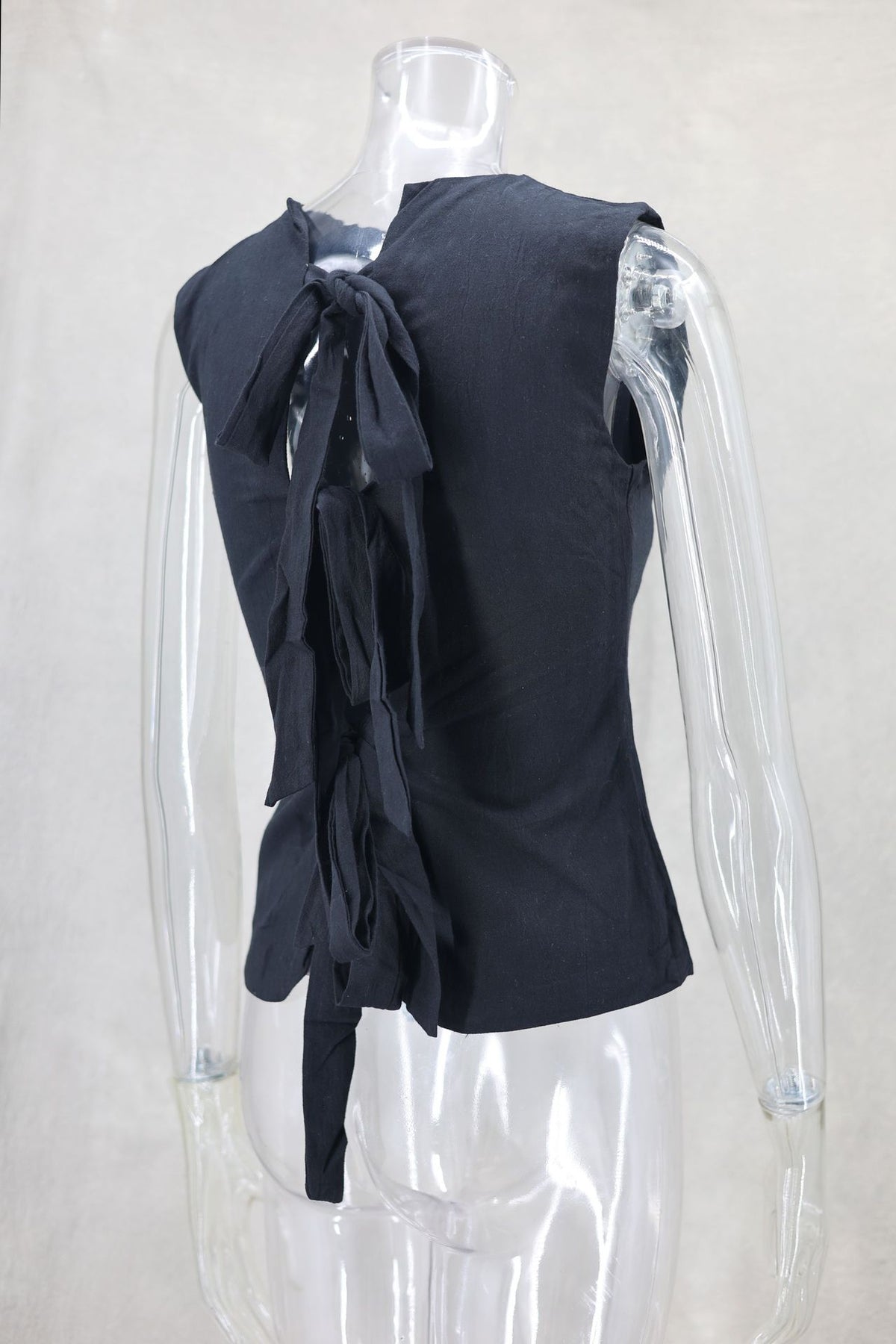 Ribbon Tie Front Sleeveless Blouse - black - 2