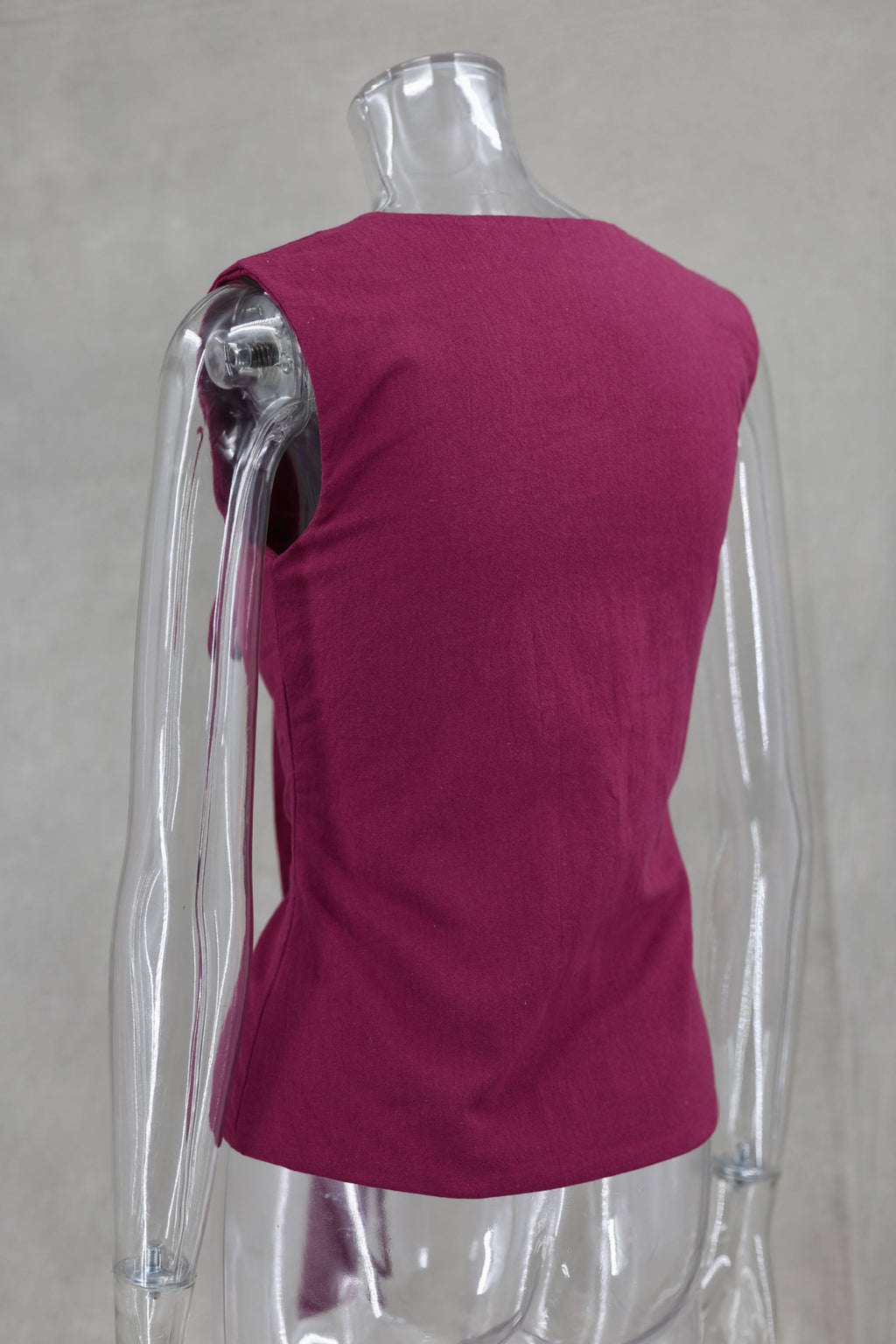 Ribbon Tie Front Sleeveless Blouse - plum - 2