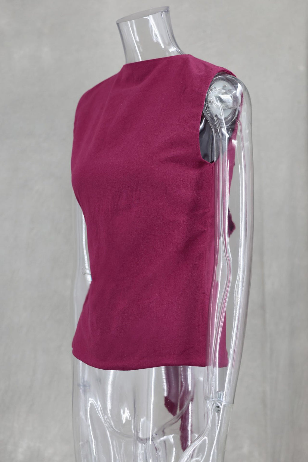 Ribbon Tie Front Sleeveless Blouse - plum - 4