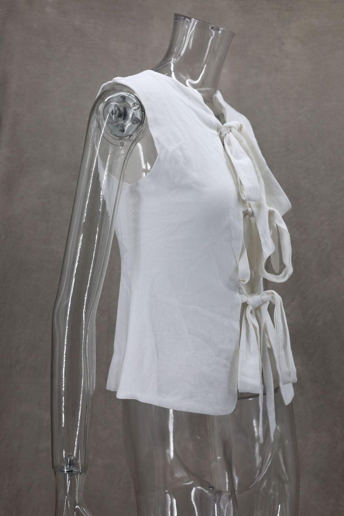 Ribbon Tie Front Sleeveless Blouse - white - 2
