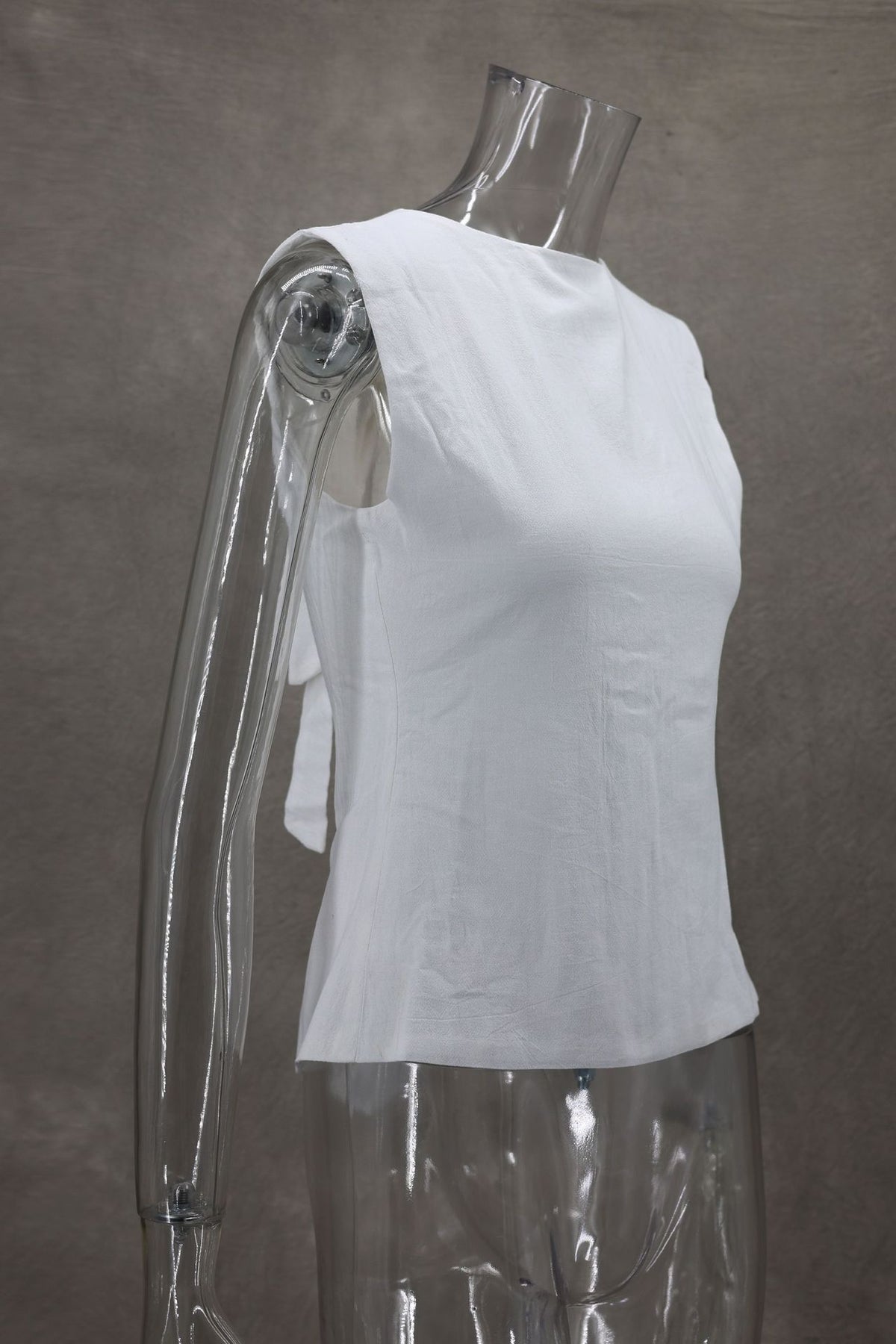 Ribbon Tie Front Sleeveless Blouse - white - 3