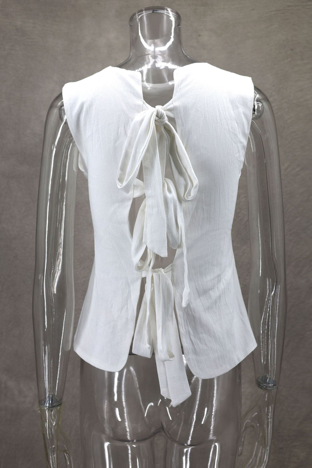 Ribbon Tie Front Sleeveless Blouse - white - 4