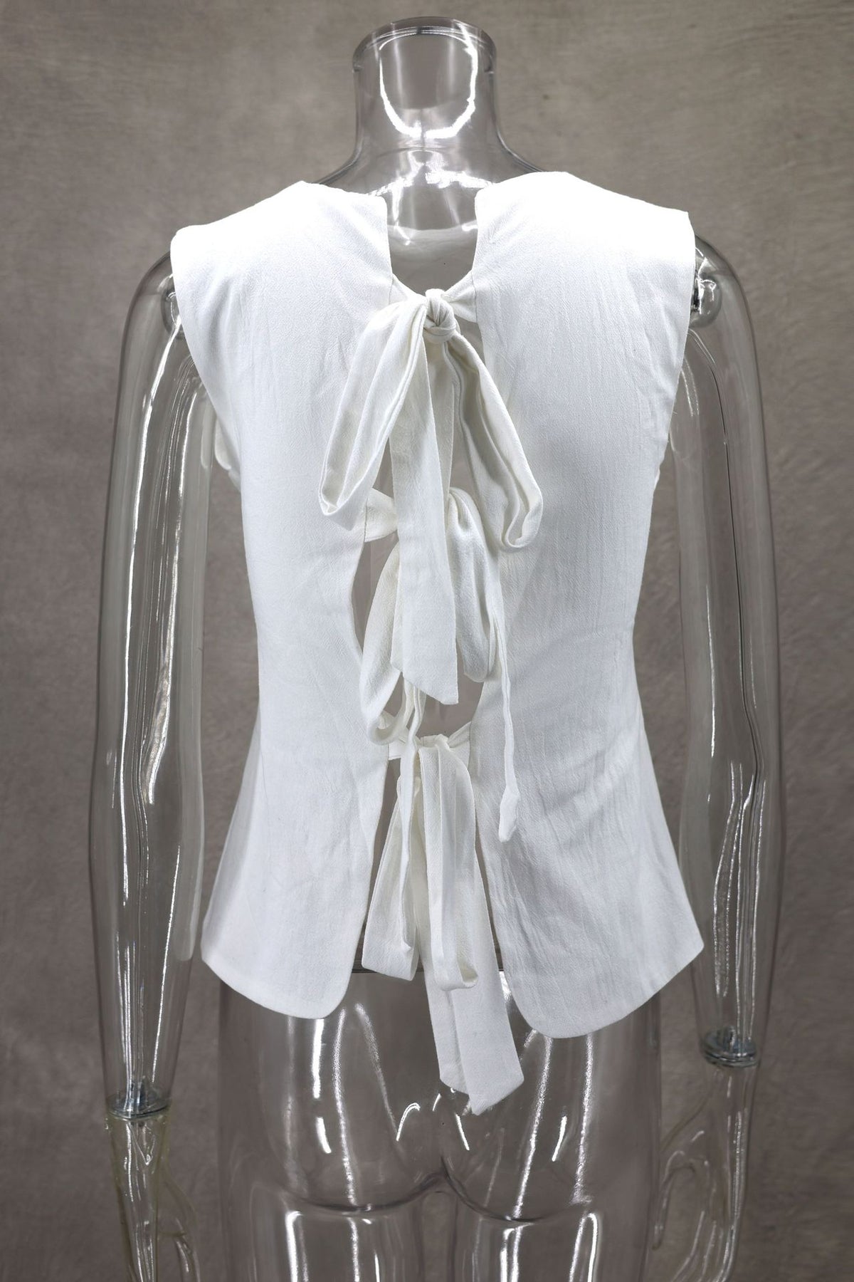 Ribbon Tie Front Sleeveless Blouse - white - 4