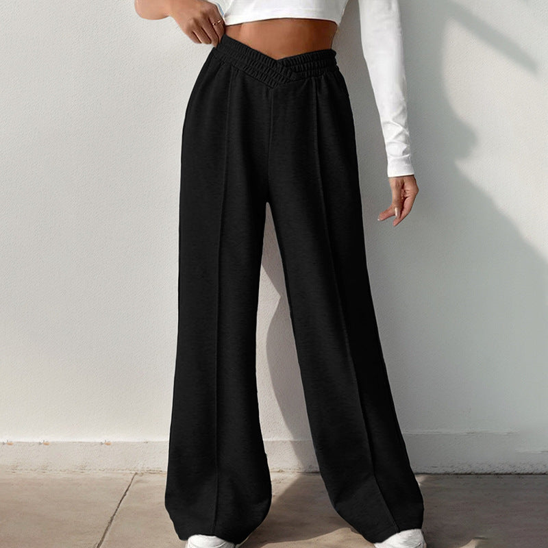 Crossover V Waist Wide Leg Pants - Black
