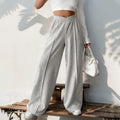 Crossover V Waist Wide Leg Pants - LightGray