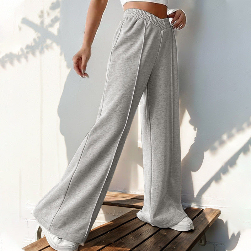 Crossover V Waist Wide Leg Pants - LightGray - 1