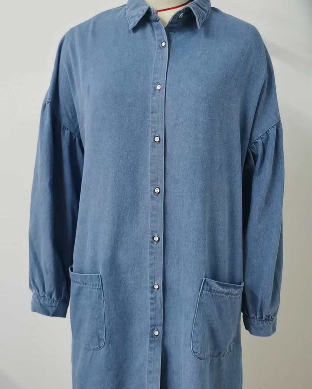 Oversized Patch Pocket Denim Shirt Dress - Blue - 2