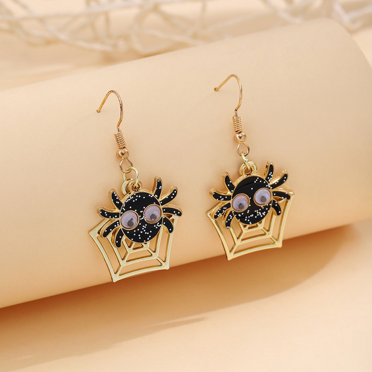 Cartoon Spider Web Halloween Dangle Earrings - Black