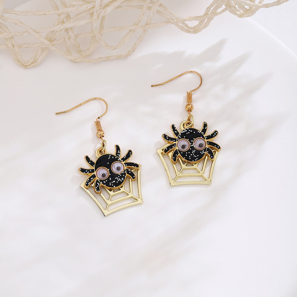 Cartoon Spider Web Halloween Dangle Earrings - Black - 2