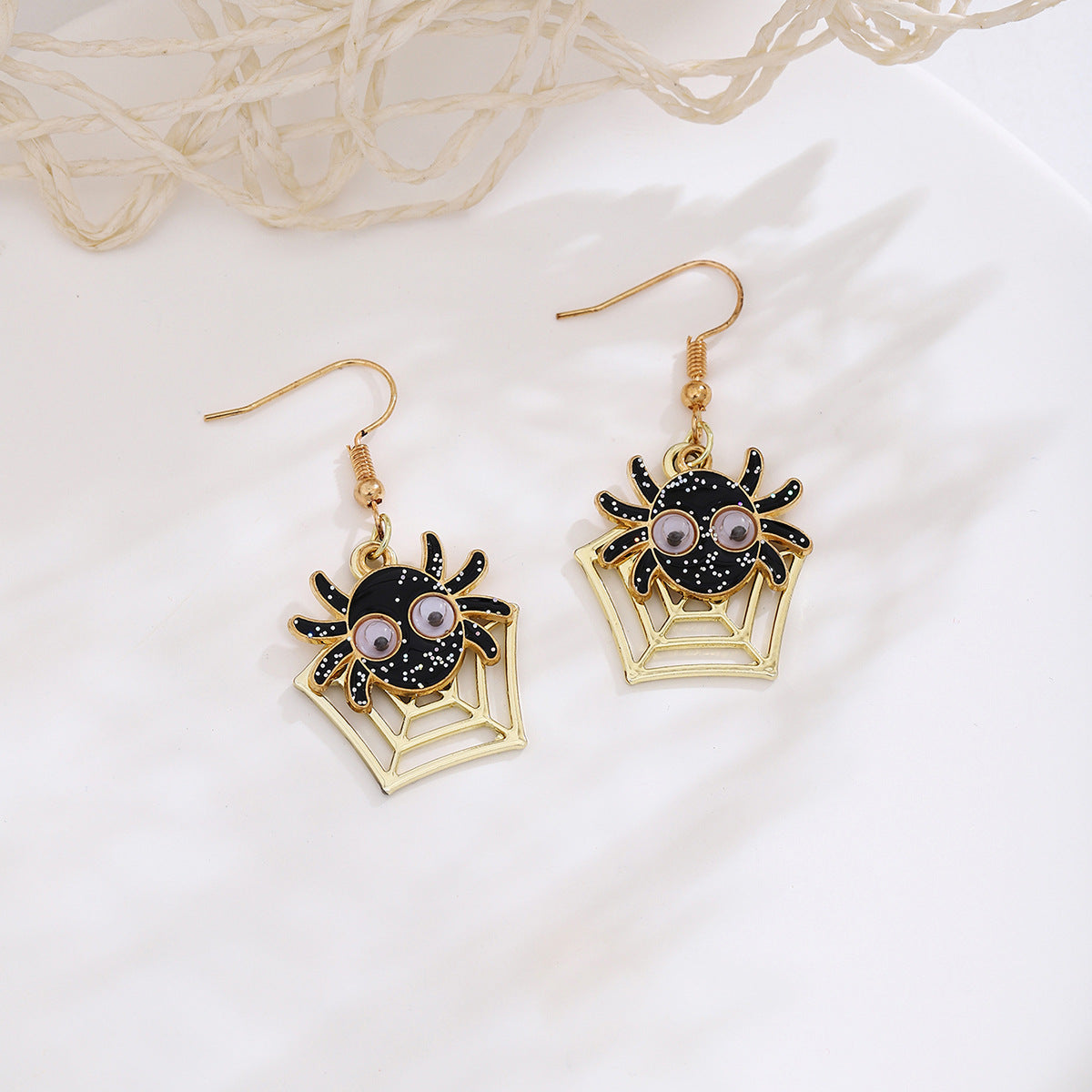 Cartoon Spider Web Halloween Dangle Earrings - Black - 2