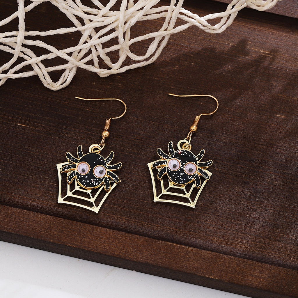 Cartoon Spider Web Halloween Dangle Earrings - Black - 3