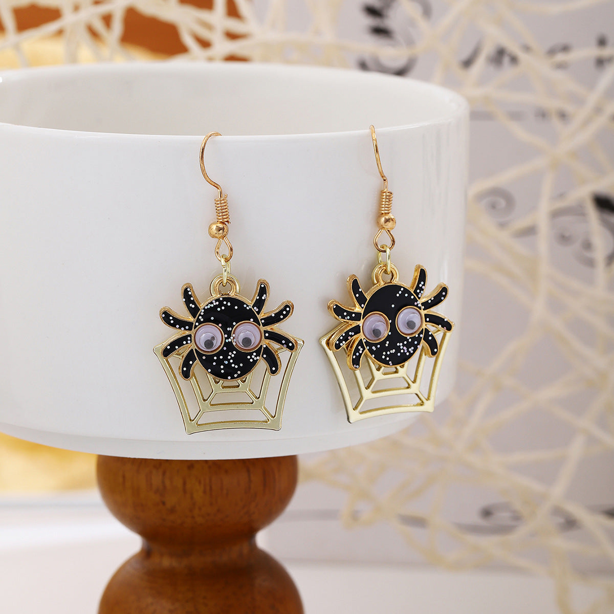 Cartoon Spider Web Halloween Dangle Earrings - view 1