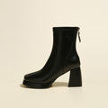 Square Toe Platform Block Heel Ankle Boots - Black