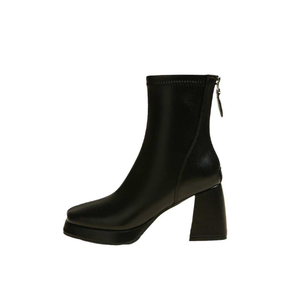 Square Toe Platform Block Heel Ankle Boots
