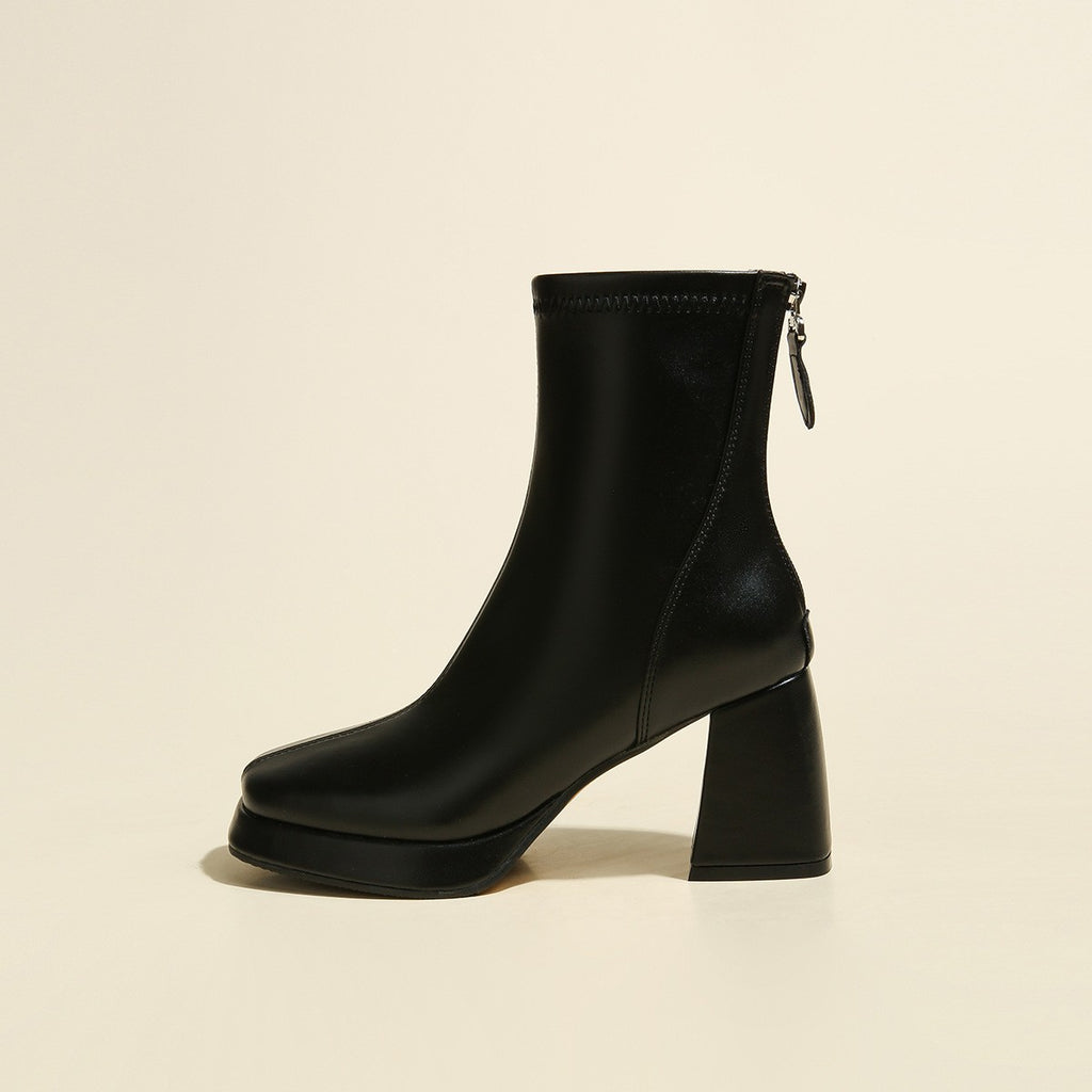 Square Toe Platform Block Heel Ankle Boots
