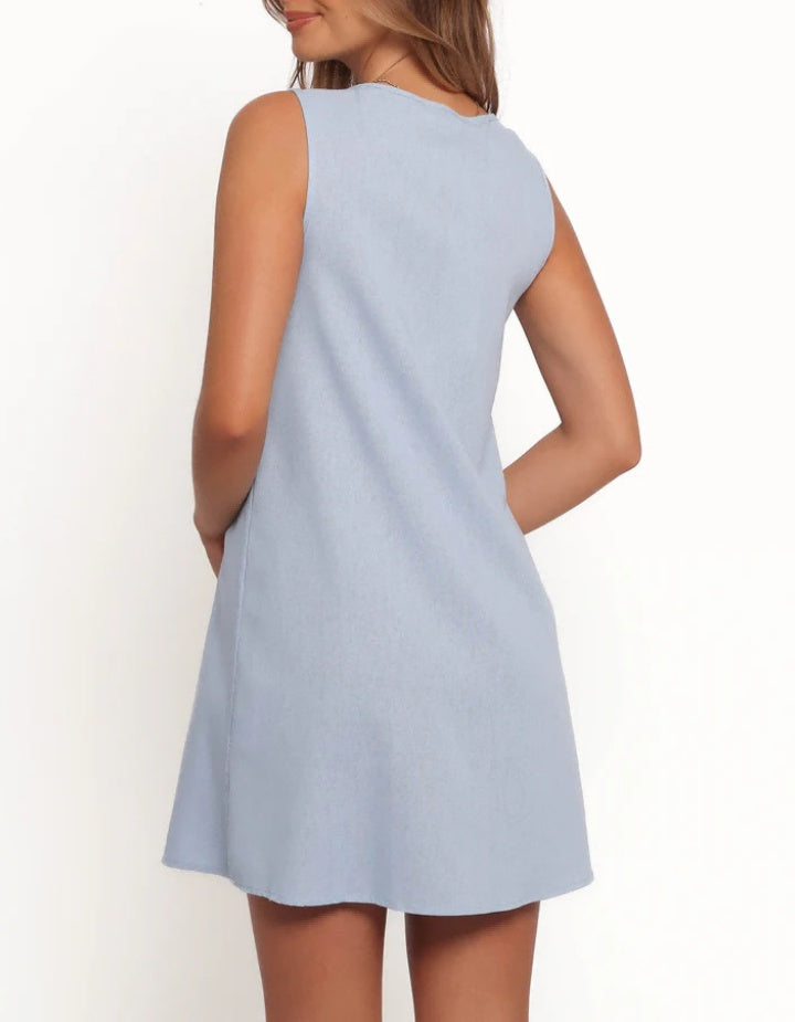 Sleeveless Tie Front Pintuck Swing Dress - view 1