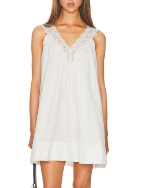 Cotton Babydoll Mini Dress With Lace Neckline - view 1