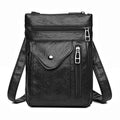 Multi Pocket Faux Leather Crossbody Bag - Black