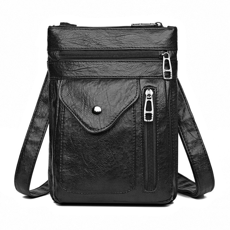 Multi Pocket Faux Leather Crossbody Bag - Black