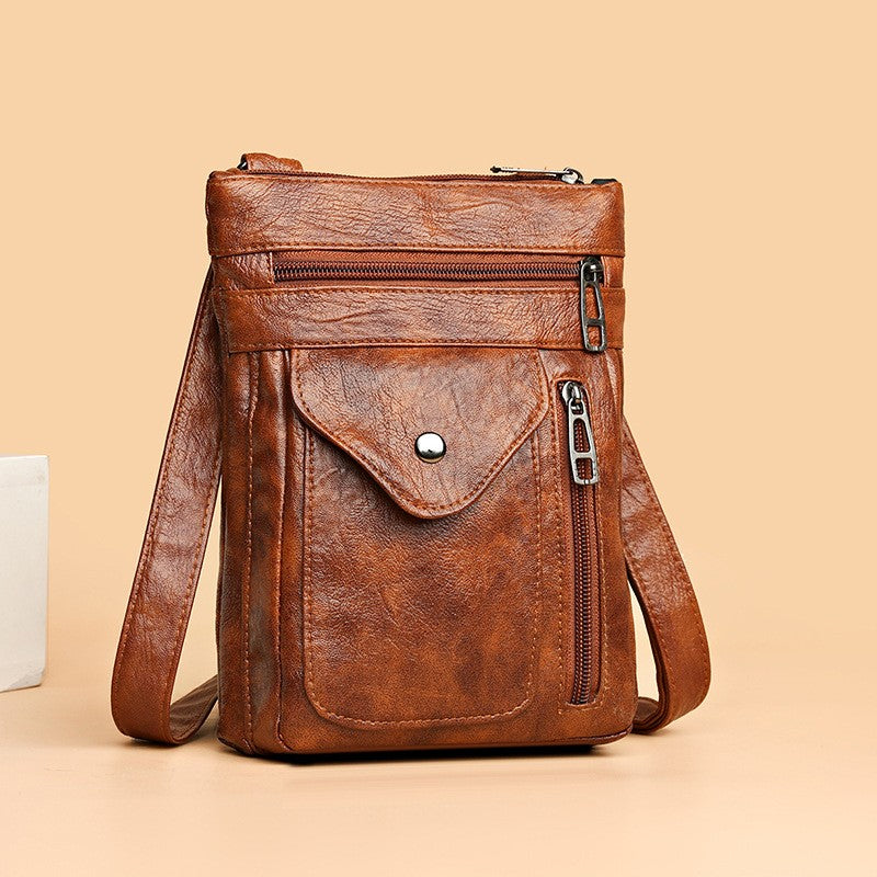 Multi Pocket Faux Leather Crossbody Bag