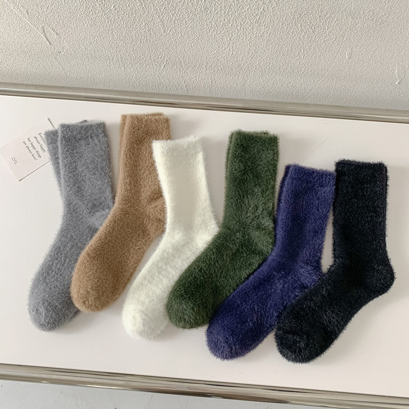Fluffy Mink Knit Cozy Crew Socks