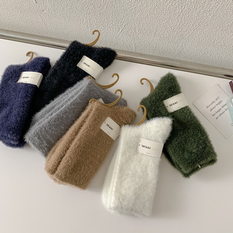 Fluffy Mink Knit Cozy Crew Socks - view 1