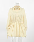 Bubble Hem Collared Mini Shirt Dress - Yellow
