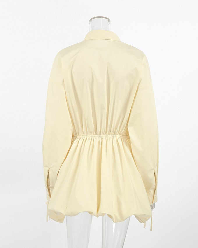 Bubble Hem Collared Mini Shirt Dress - Yellow - 2