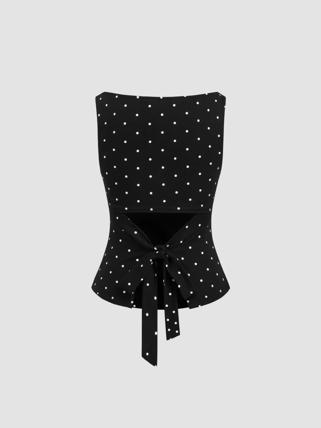 Ruched Polka Dot Knit Top With Bow Back - Black