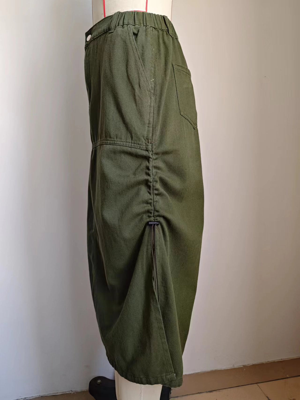 Drawstring Ruched Cargo Maxi Skirt - Green - 6