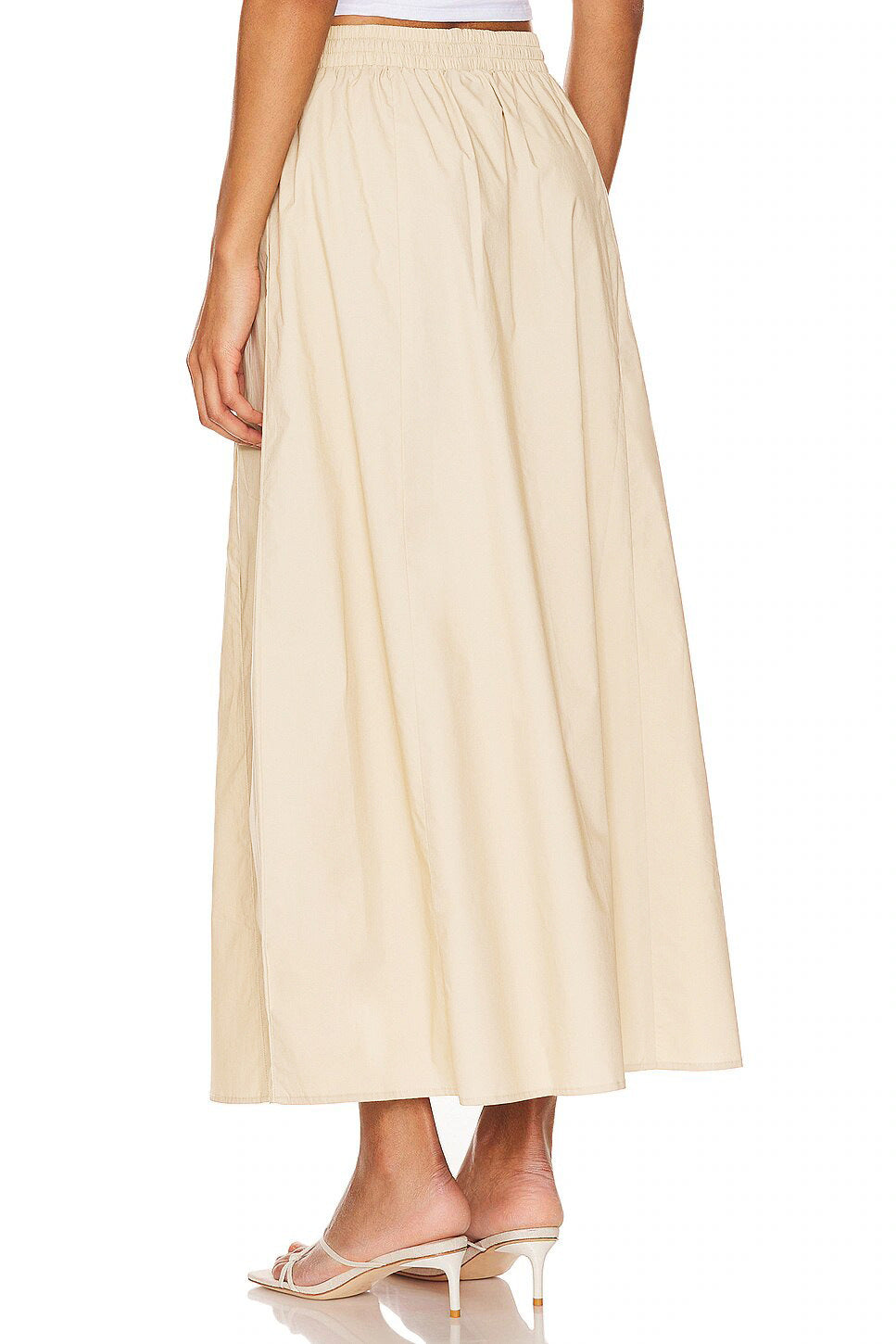 Drawstring Waist Cotton Maxi Skirt - Beige - 1