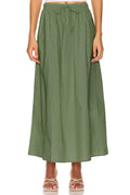 Drawstring Waist Cotton Maxi Skirt - Green