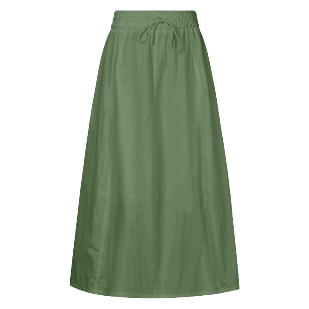 Drawstring Waist Cotton Maxi Skirt - Green - 2