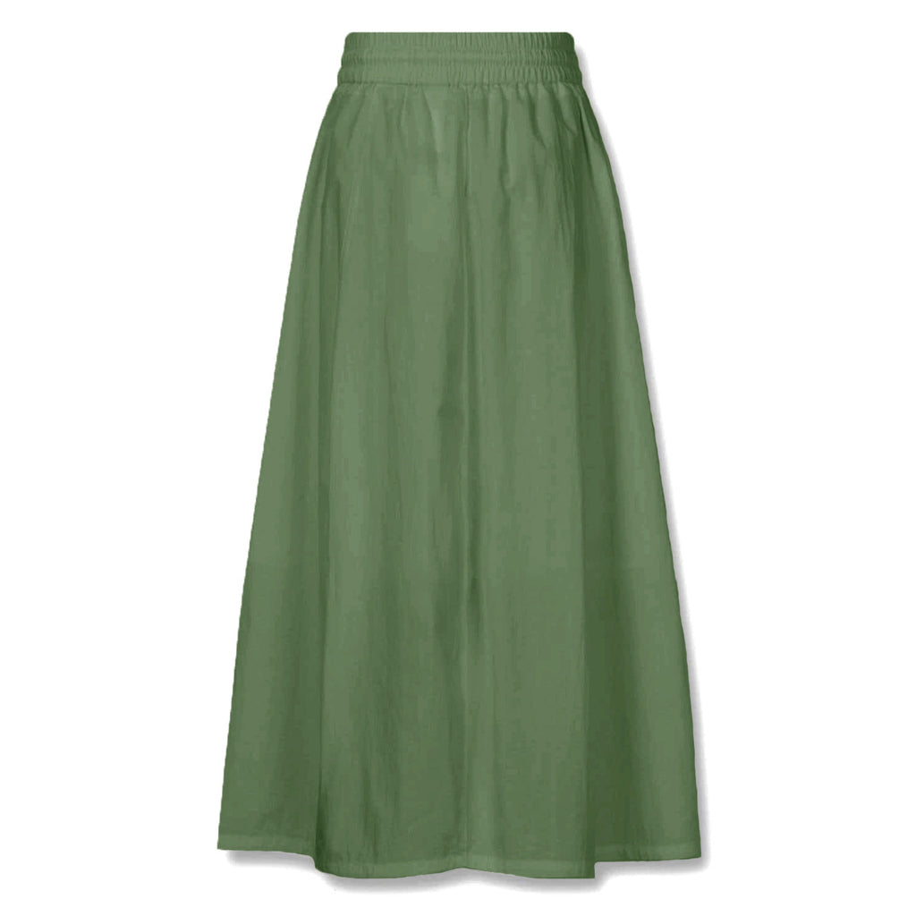 Drawstring Waist Cotton Maxi Skirt - Green - 3