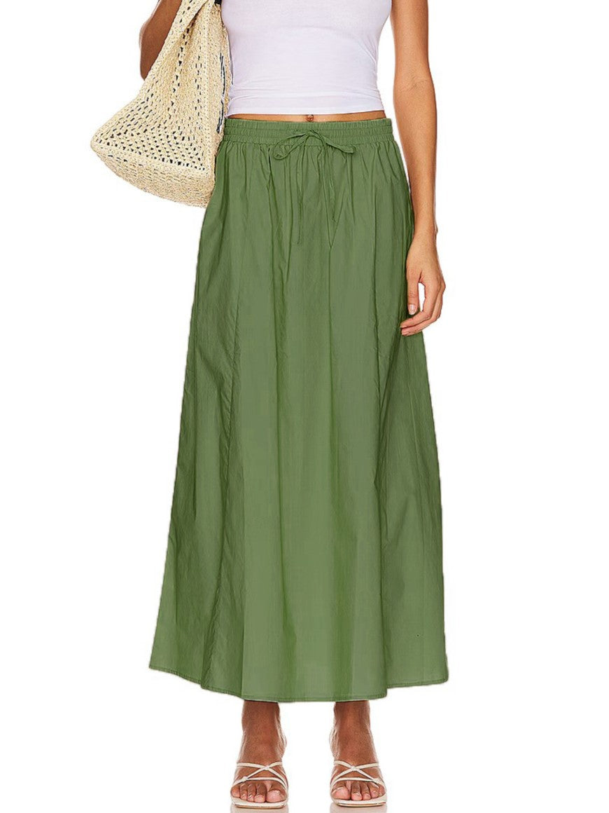 Drawstring Waist Cotton Maxi Skirt