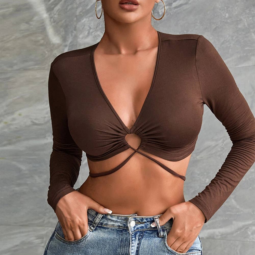 Tie Waist O Ring Plunge Crop Top