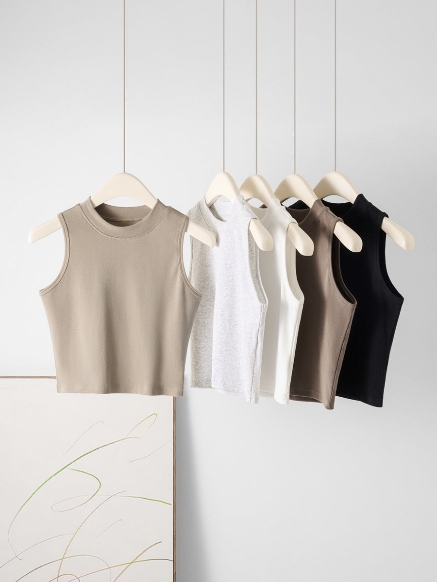 Fitted Mock Neck Cotton Crop Tank