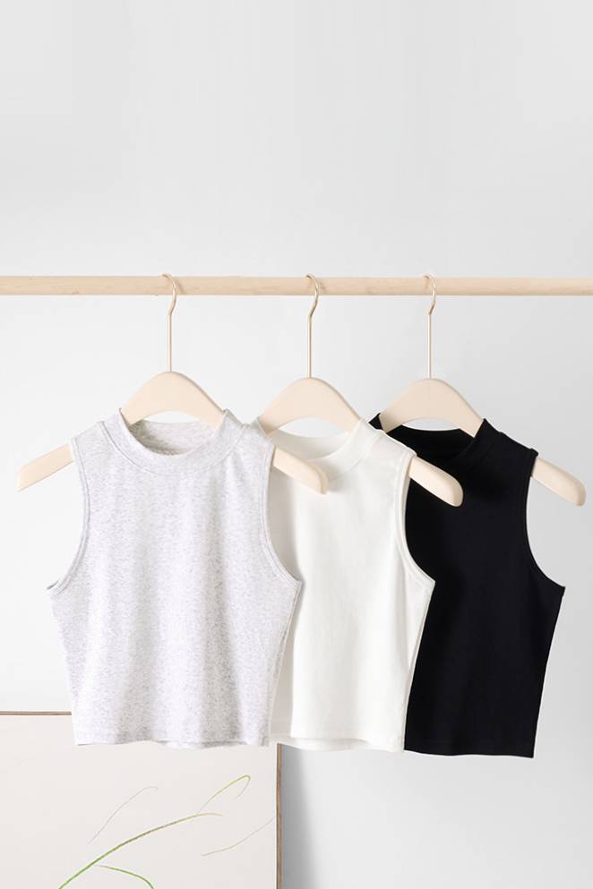 Fitted Mock Neck Cotton Crop Tank - view 3