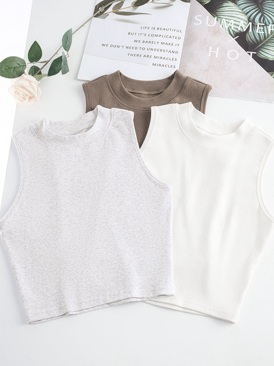 Fitted Mock Neck Cotton Crop Tank - view 4