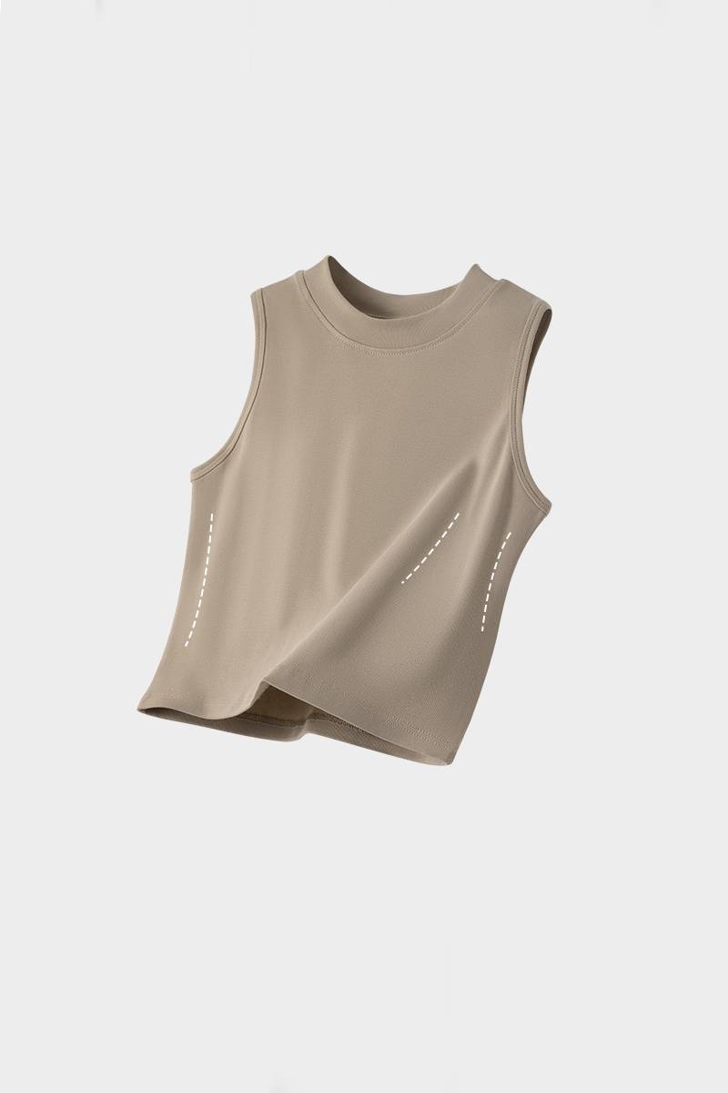 Fitted Mock Neck Cotton Crop Tank - view 5