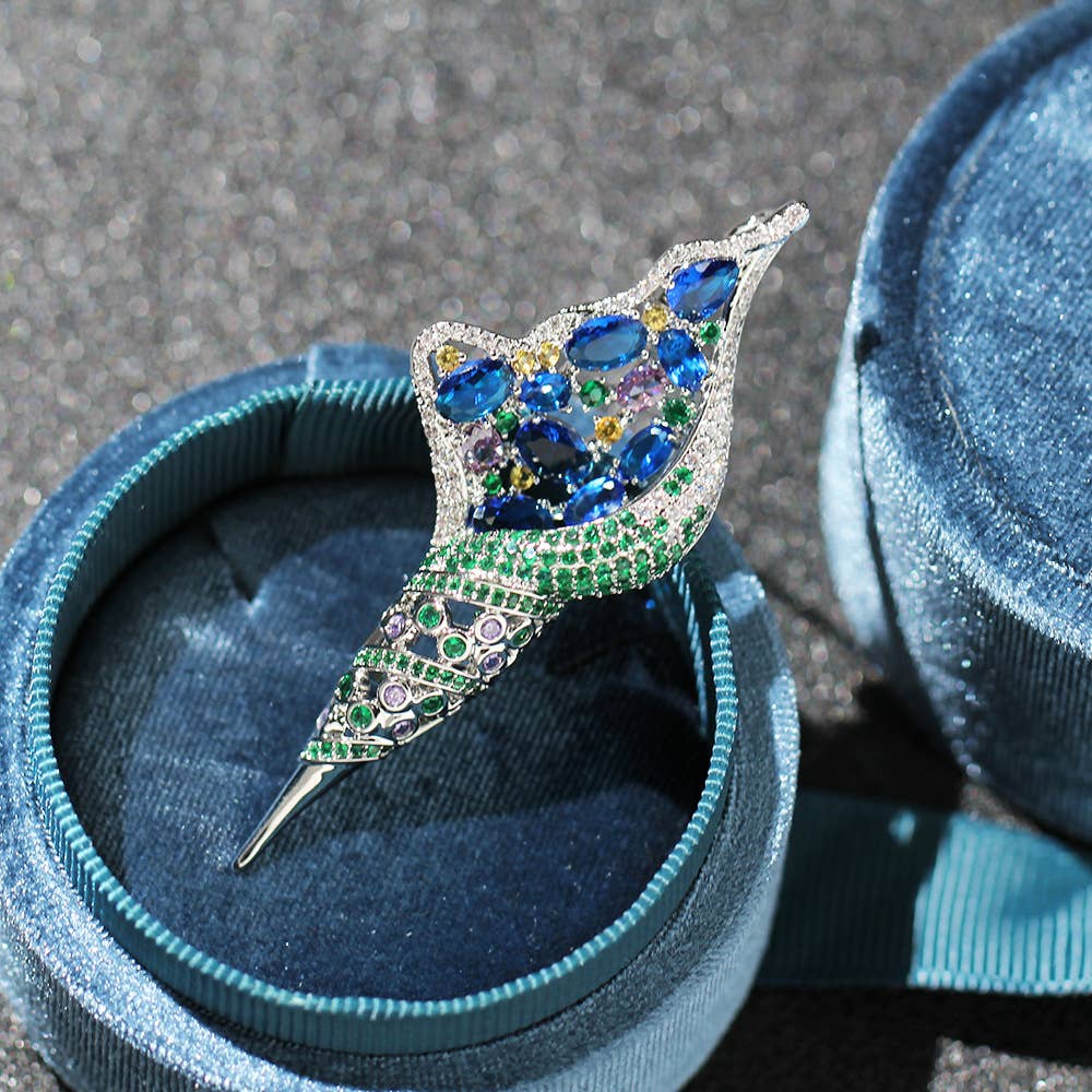 Crystal Pave Conch Shell Brooch