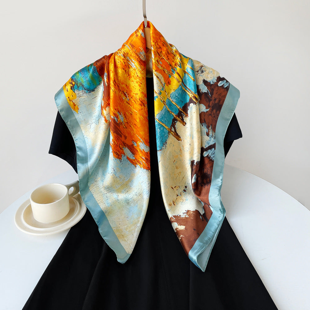 Painted Autumn Woodland Square Bandana - Blue