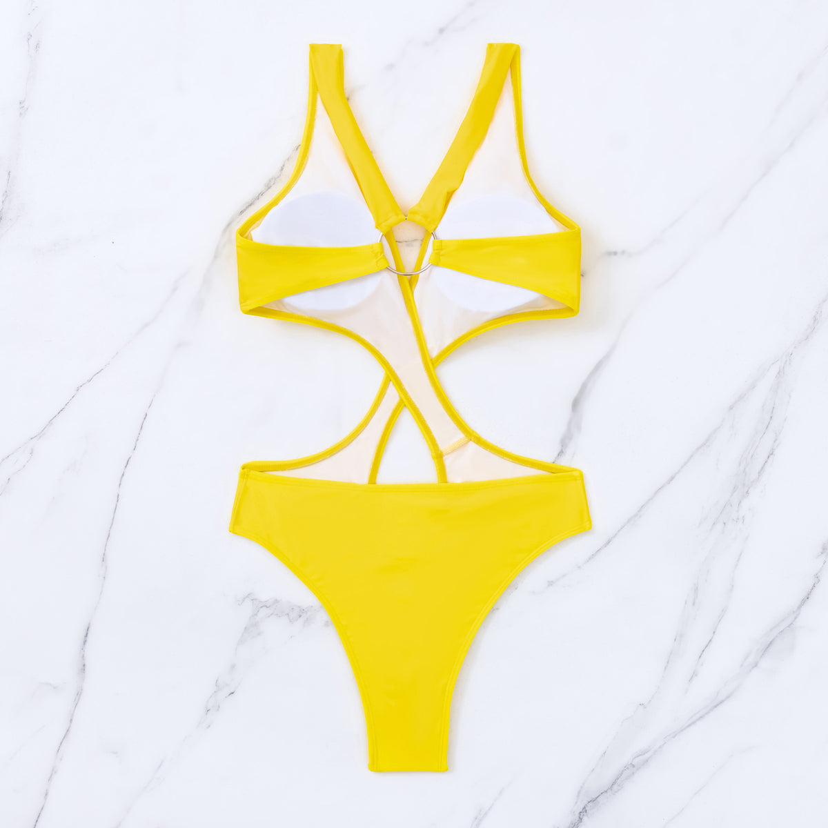 Crossover Cutout Monokini High Leg Swimsuit - Yellow - 6