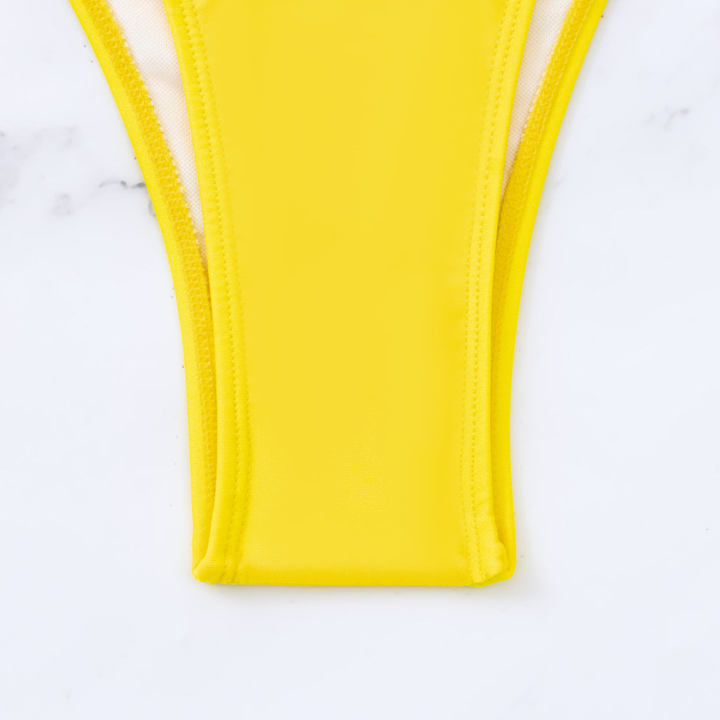 Crossover Cutout Monokini High Leg Swimsuit - Yellow - 8