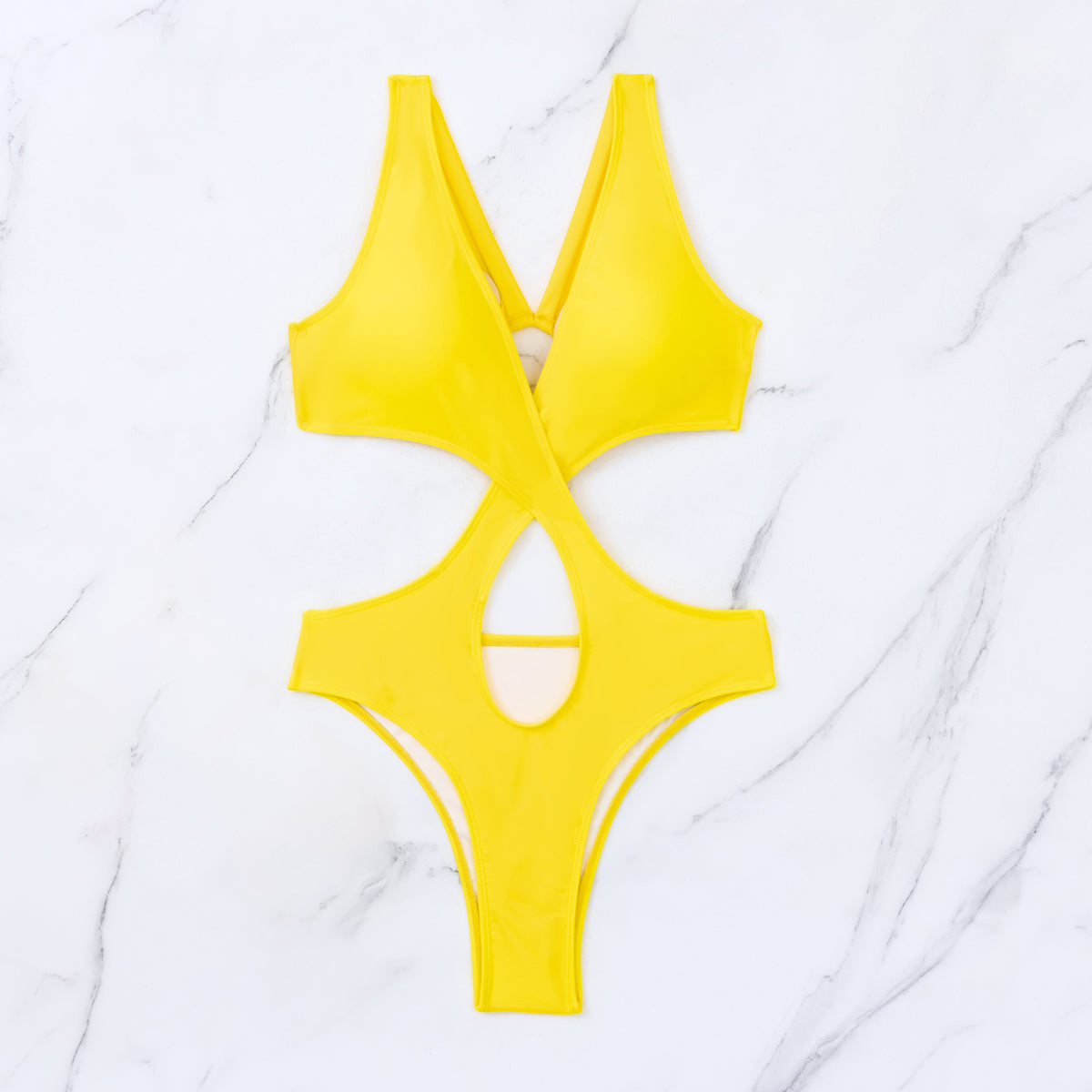 Crossover Cutout Monokini High Leg Swimsuit - Yellow - 9