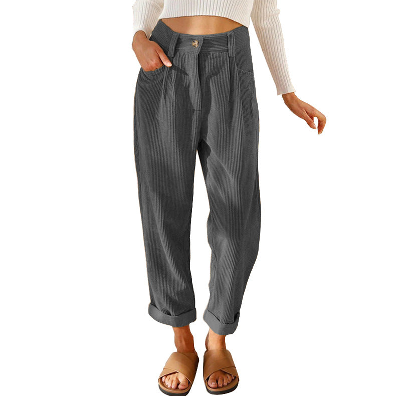 Pleated Corduroy Tapered Cuffed Pants - DarkGray