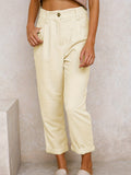 Pleated Corduroy Tapered Cuffed Pants - OffWhite