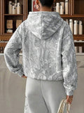 Animal Print Oversized Pullover Hoodie - Grey