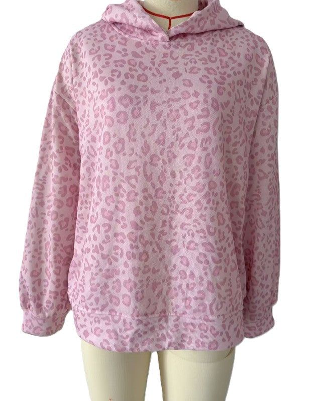 Animal Print Oversized Pullover Hoodie - Pink