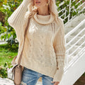 Chunky Cable Knit Cowl Neck Sweater - Off white